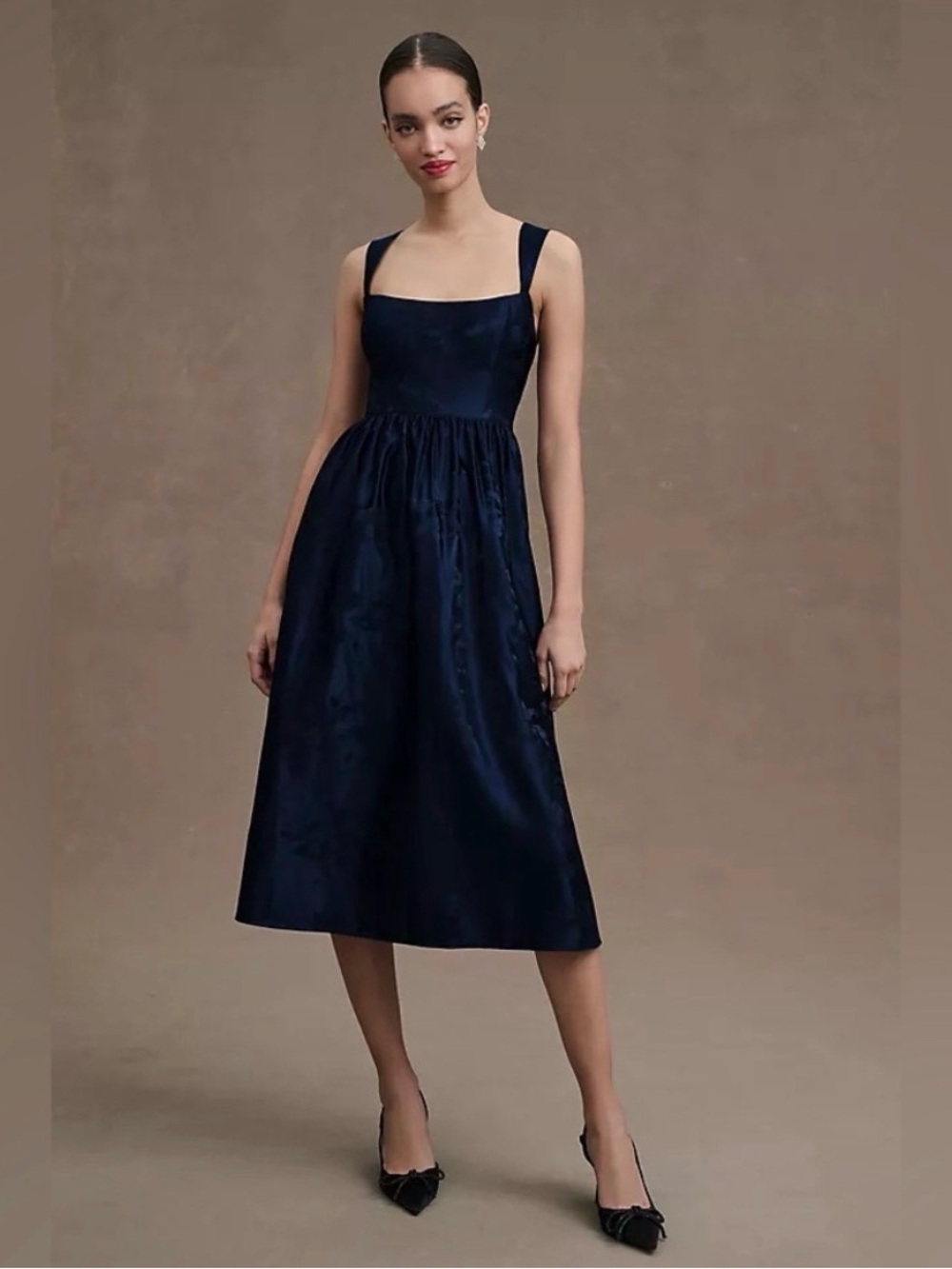 Anthropologie BHLDN Poppy Square-Neck Satin Jacquard A-line Midi Dress US 2